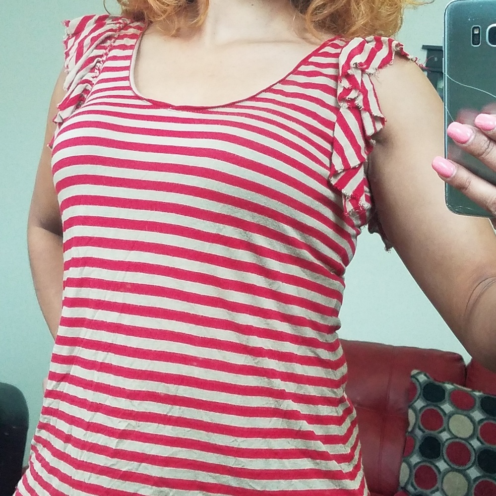 Red and beige striped shirt